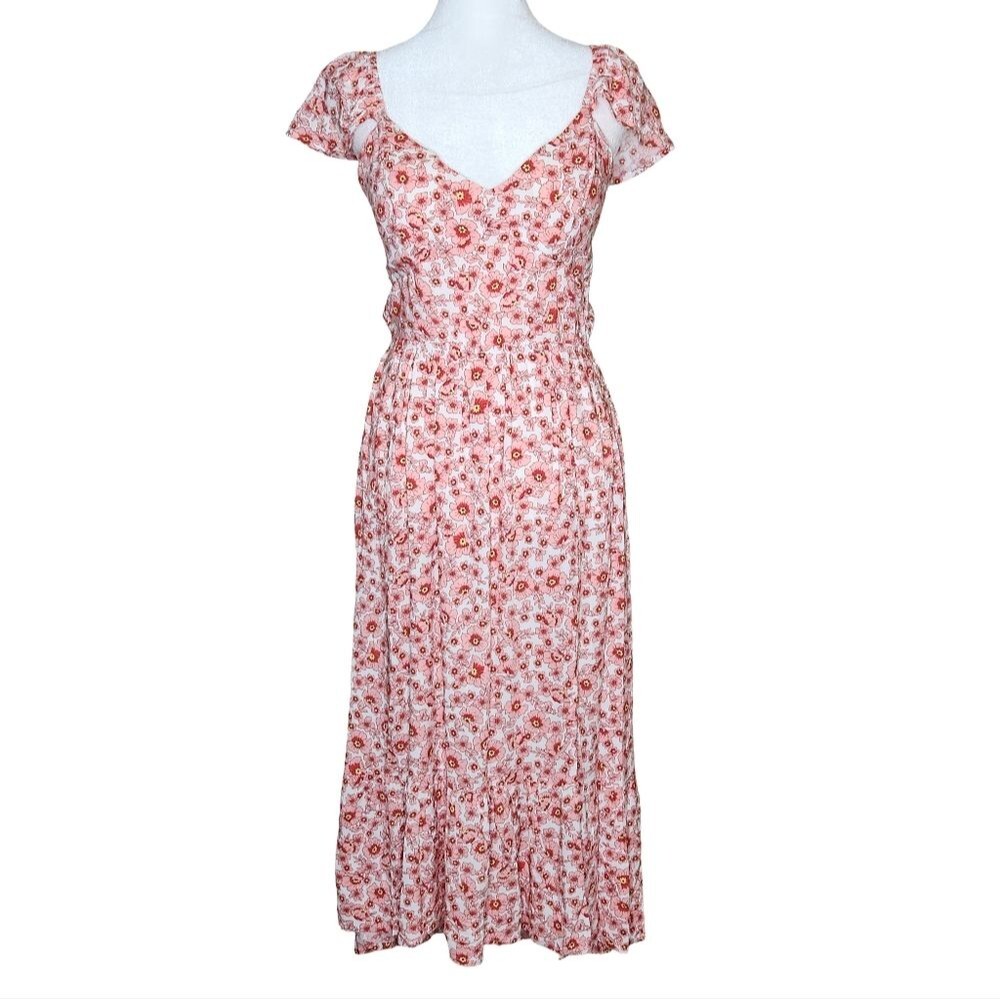 As U Wish Pink Floral High-Low Tie-Back Flutter Sleeve Dress Junior's Small NWT